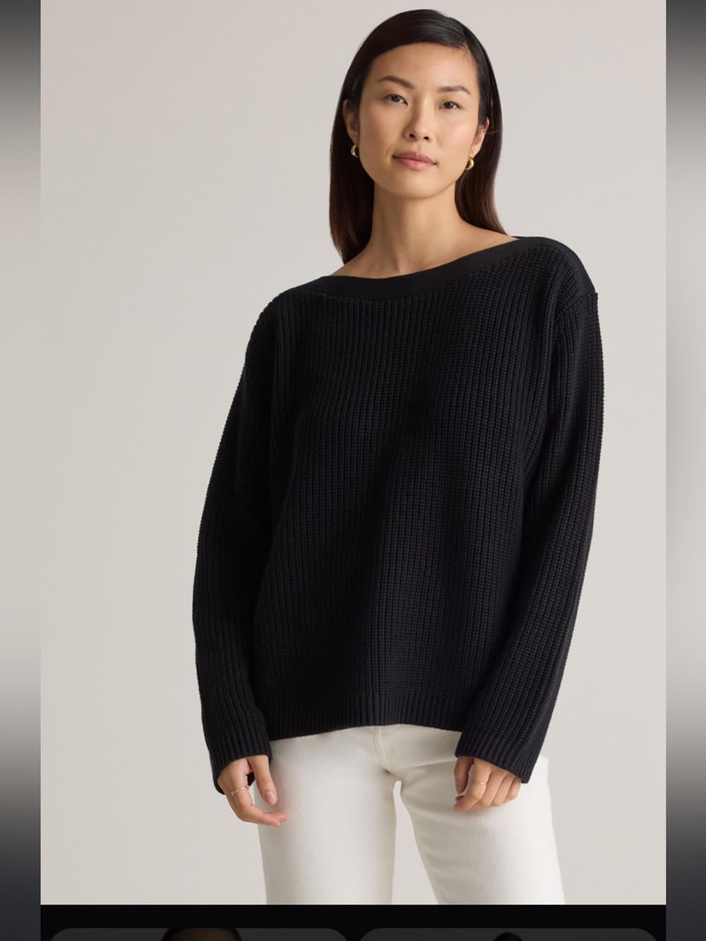 Quince Fisherman Boatneck Black Organic Cotton Sweater